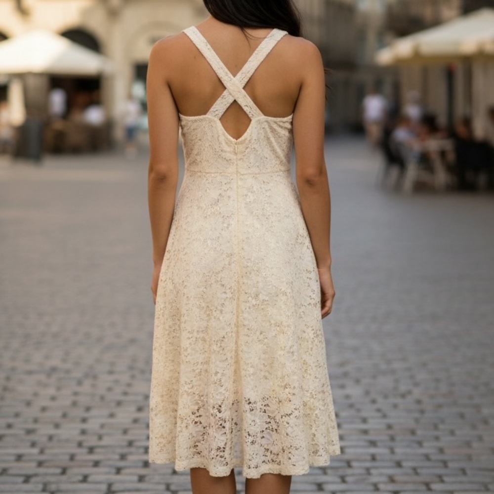 Sweet Charlene Boho Chic Ivory Lace Cross Back Dress•S-L